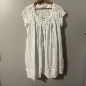 Eileen West Cotton Short Turquoise and White Gown Size Medium